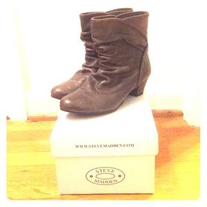 Distressed Taupe Leather Booties